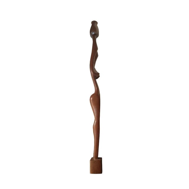 Brown Large Hand Carved African Candleholders, Set of 2 For Sale - Image 8 of 9