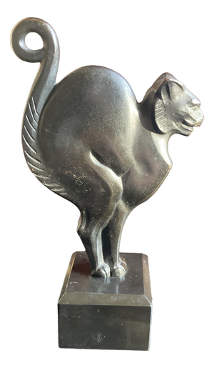 Lucien Alliot, Art Deco Sculpture of a Cat, 1925, Bronze on a Black Marble Base