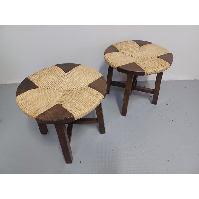 Set of Straw Stools, 1960s For Sale - Image 6 of 12