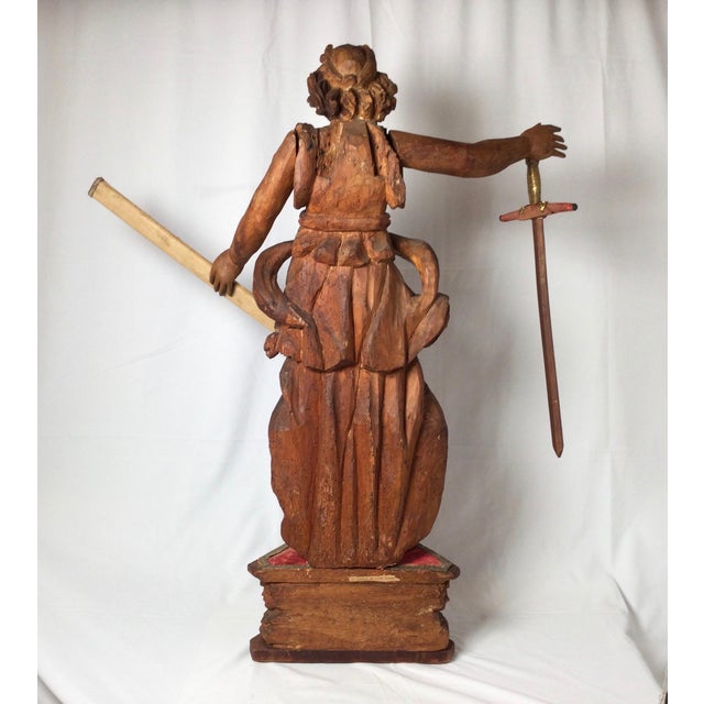 Baroque Exceptional 17th Century Carved Wooden Statue of Saint Micheal For Sale - Image 3 of 16