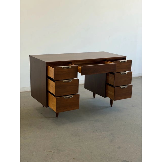 Wood 1960s Attributed Broyhill Mid-Century Walnut Executive Desk For Sale - Image 7 of 16