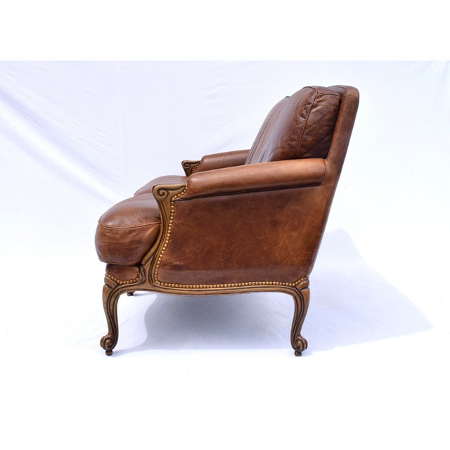 Drexel Heritage Vintage Leather Loveseat After Restoration Hardware, Usa For Sale - Image 4 of 12