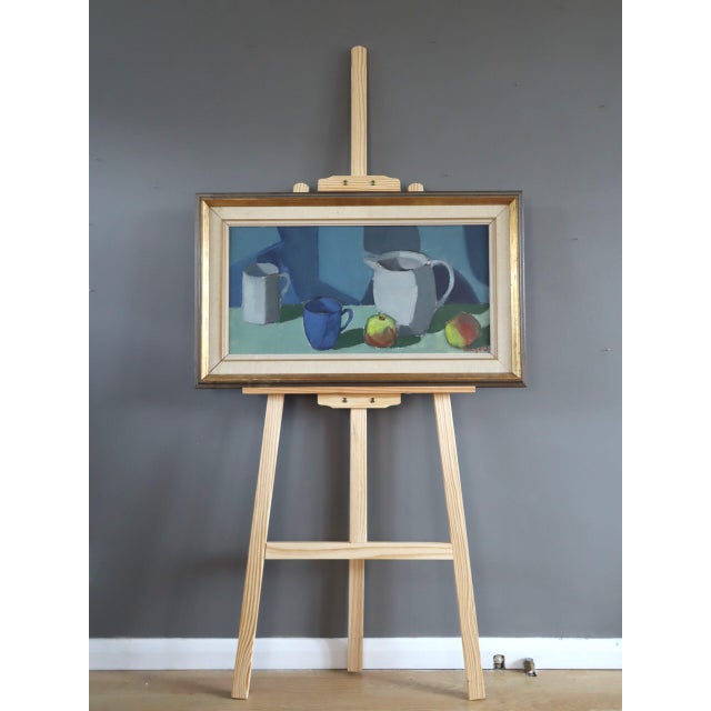 Mid-Century Modern Mid-Century Modern 'Still Life With Blue Cup' Vintage Swedish Original Still Life Oil Painting, Framed For Sale - Image 3 of 10