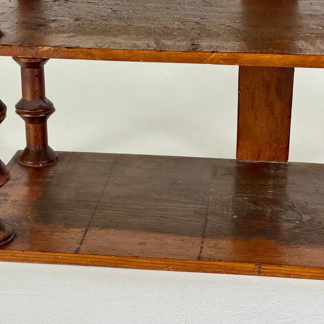 Wood Unusually Marvelous Antique House Shaped Folk Art Primitive Spool Tri-Level Wooden Wall Shelf Unit For Sale - Image 7 of 11