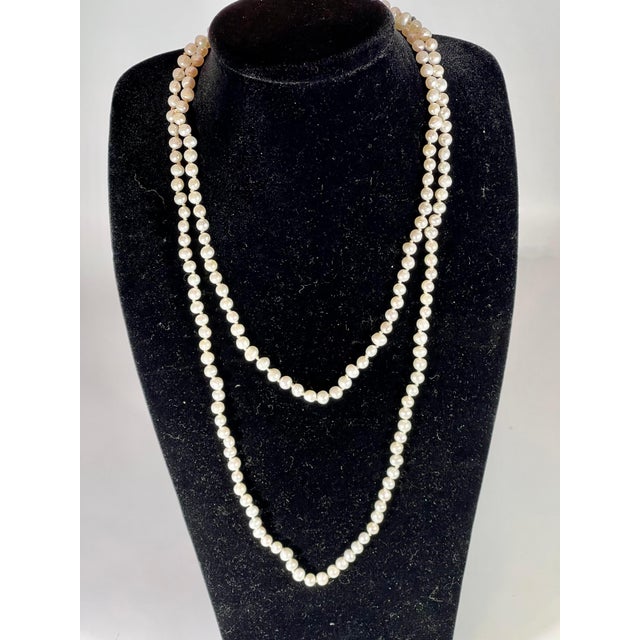 Fresh Water Round Pearl Single Strand Necklace, Opera Length For Sale - Image 11 of 18