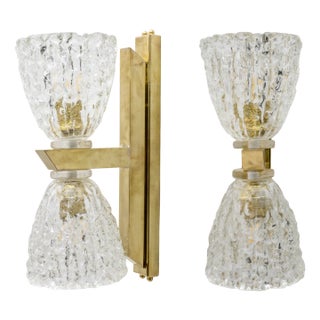 Art Deco Style Murano Glass and Brass Sconces, 1990s, Set of 2 For Sale