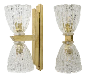 Art Deco Style Murano Glass and Brass Sconces, 1990s, Set of 2