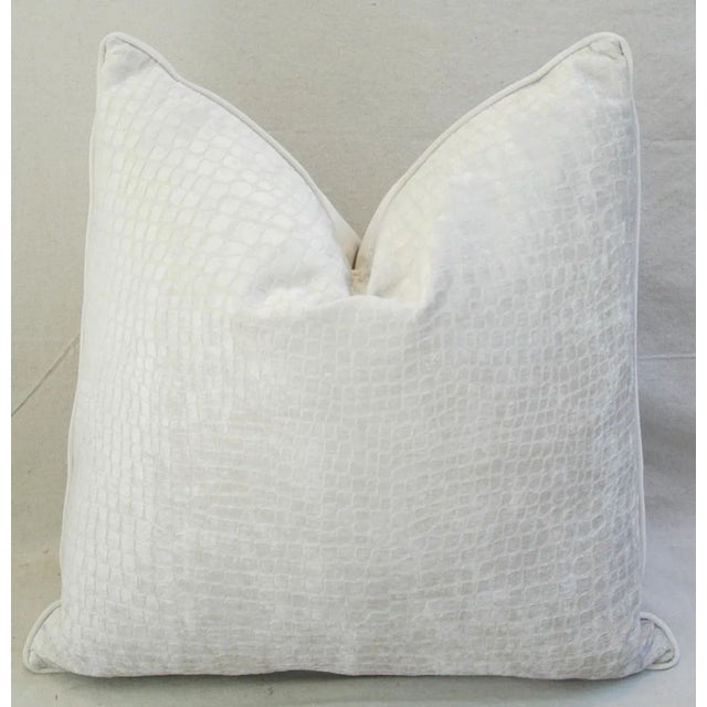 Bohemian Chic Bone/Off White Crocodile Velvet Feather/Down Pillows 24" Square - Pair For Sale - Image 4 of 9
