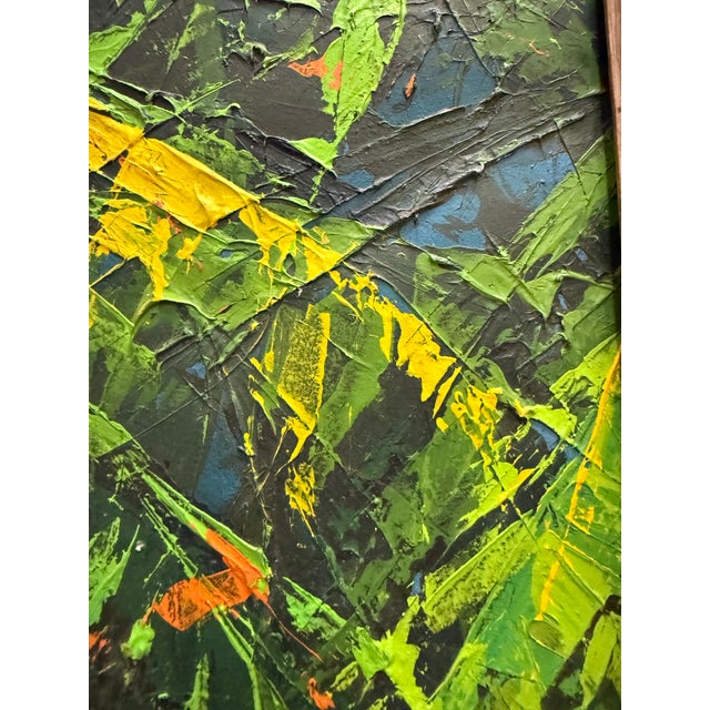 Green Vintage Abstract Oil on Board Painting With Heavy Impasto For Sale - Image 8 of 11