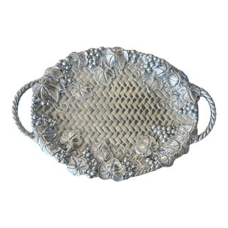 Lenox Grape Weave Large Handled Silver-Tone Tray Metal Serveware For Sale
