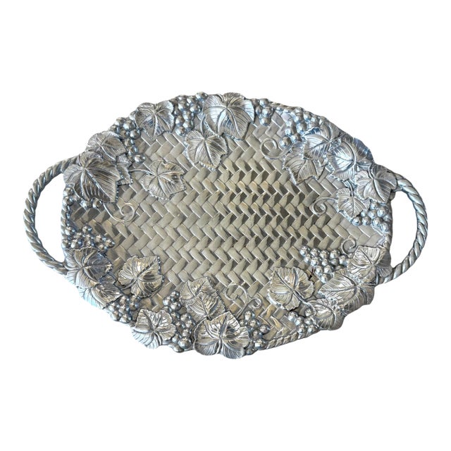 Lenox Grape Weave Large Handled Silver-Tone Tray Metal Serveware For Sale