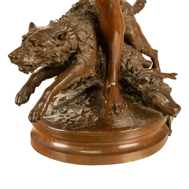 Monumental French Figurative Bronze Statue 'Au Loup' Shepherd Dog Sheep Hunting by Louis-Auguste Hiolin, 1874 For Sale - Image 15 of 18