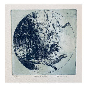Robert A. BirmelinChinese Man In Tree, American Modernist Abstract Etching