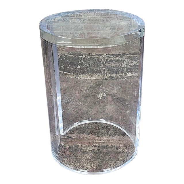 Lucite 21" Cylindrical Heavy Drum Side Table For Sale