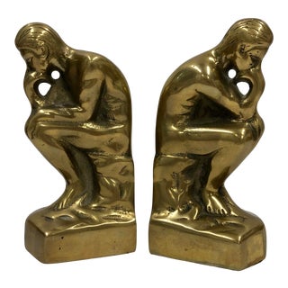 Vintage Brass Thinker Bookends - a Pair For Sale