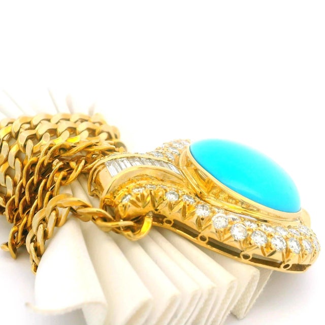 1970s Italian 18k Gold Necklace With Turquoise & Diamonds, Valenza Atelier For Sale - Image 18 of 18