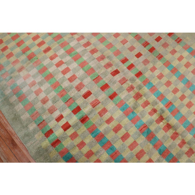 Mint Green Vintage Turkish Anatolian Deco Checkerboard Rug For Sale - Image 17 of 18
