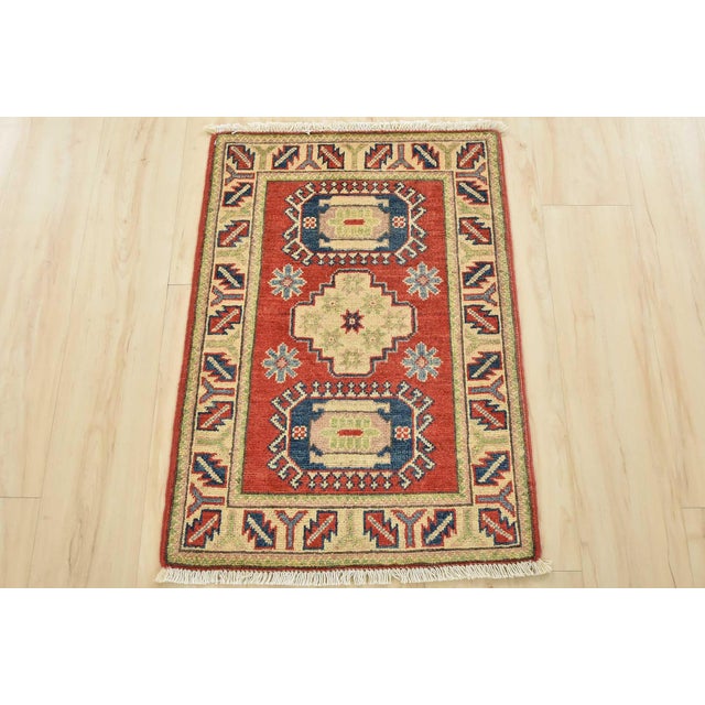 Farmhouse Kazak Rug 2’1” X 3′ Red Wool Tribal Hand-Knotted Oriental Carpet For Sale - Image 3 of 9