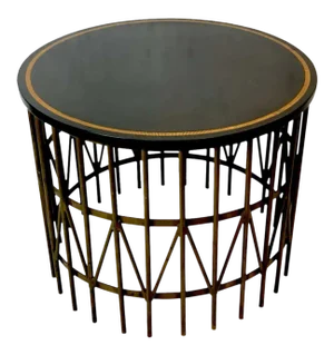 Mid 20th Century French Modern Gilt Green Leather and Brass Gu√©ridon