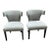 Vintage set of Klismos dining chairs. The set is upholstered in a grey chenille. The legs are ebony black. Well made. We...