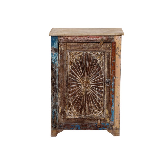 Nightstand Made From Antique Indian Teakwood Architectural Elements For Sale In Santa Fe - Image 6 of 8