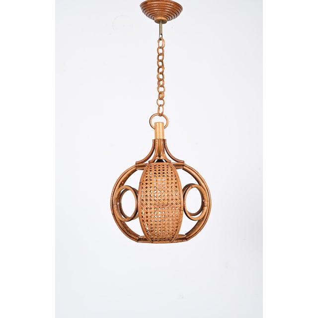 Mid-Century French Riviera Chapel Rattan and Wicker Chandelier, 1960s For Sale - Image 15 of 17