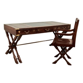 Vintage Anglo Indian Campaign Style Desk and Chair For Sale
