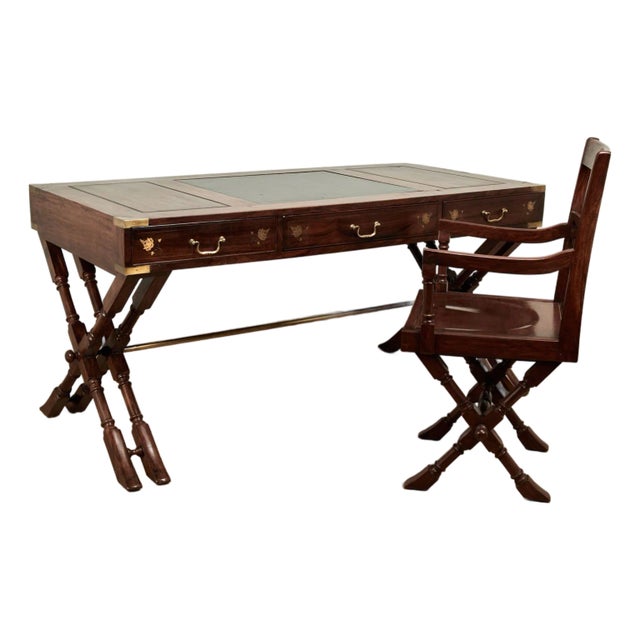 Vintage Anglo Indian Campaign Style Desk and Chair For Sale