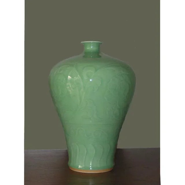 Asian Modern Hongmei Celadon Porcelain Vase For Sale - Image 4 of 6