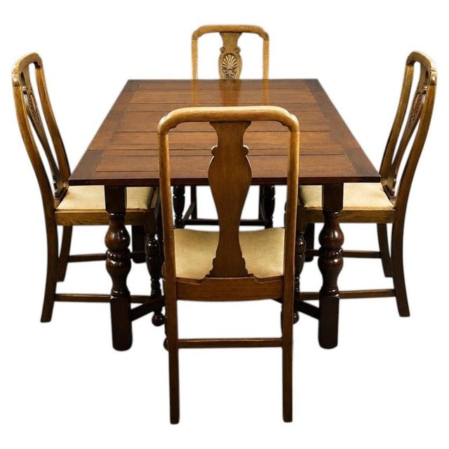 Vintage Oak Draw Leaf Dining Table and Chairs, 1920, Set of 5 For Sale - Image 10 of 10