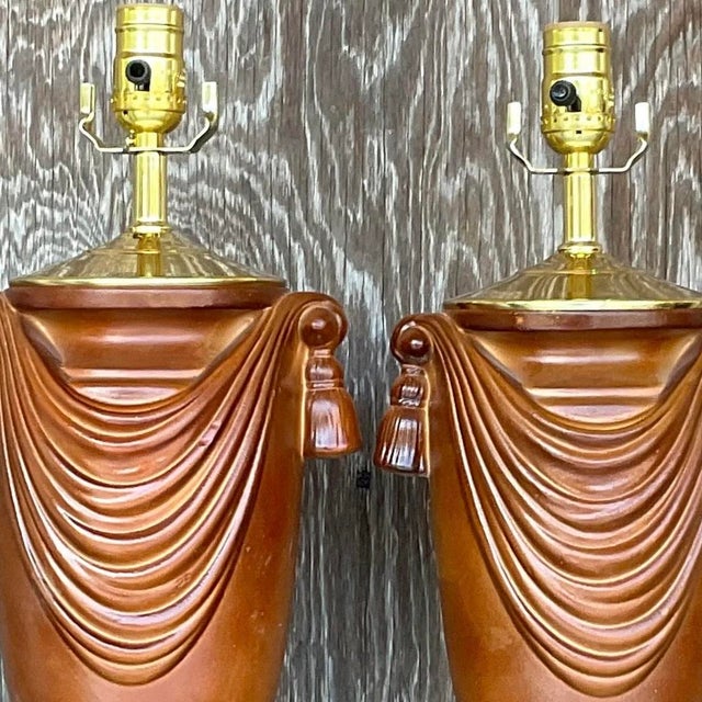 Vintage Boho Glazed Ceramic Swag Lamps - a Pair For Sale - Image 12 of 14