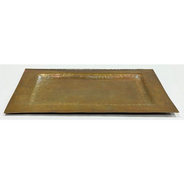 Substantial vintage hammered brass rectangular tray with thick rim to outer edge. Strong patina adds age and charm. Can be...