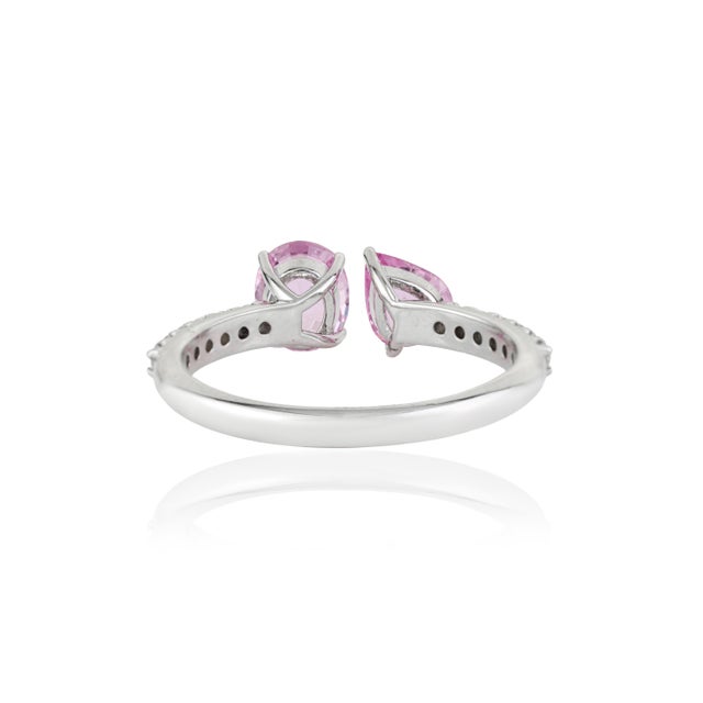 Toi Et Moi Pink Sapphire & Pave Diamond Open Bypass Ring 1.3ct in 14k Gold Size 6 For Sale - Image 10 of 16