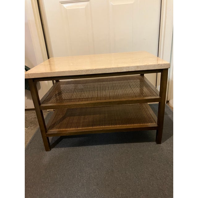 Mid-Century Modern 1960s Mid Century Modern Paul McCobb for Calvin Travertine Top Mahogany Side Table For Sale - Image 3 of 5