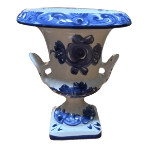 Vintage Vestal Portugal Alcobaça Style Hand-Painted Blue Floral Vase