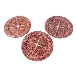 Set of 3 Vintage Secla Pink Cabbage Plates Portugal For Sale
