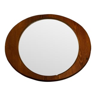 Mid-Century Boho Chic Folk Art Biomorphic Oval Pine Wall Mirror For Sale