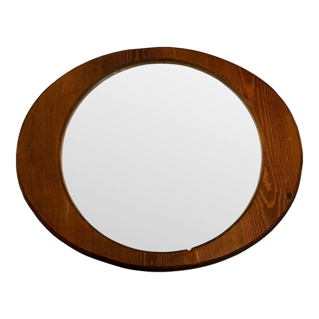 Mid-Century Boho Chic Folk Art Biomorphic Oval Pine Wall Mirror For Sale
