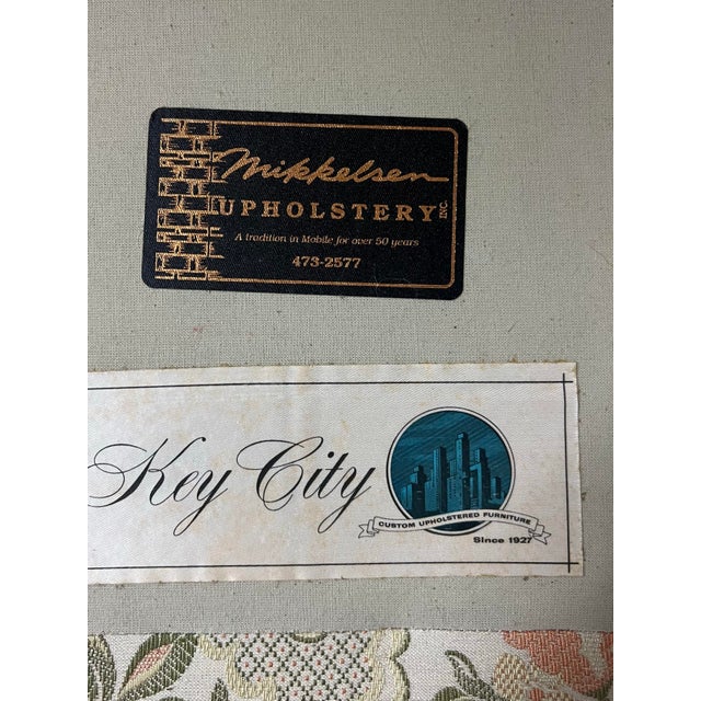 Vintage Chinoiserie Key City Custom Asian Style Black Lacquered Sofa With Floral Brocade Fabric For Sale - Image 12 of 12