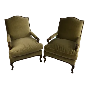French Walnut Fauteuil Armchairs - a Pair