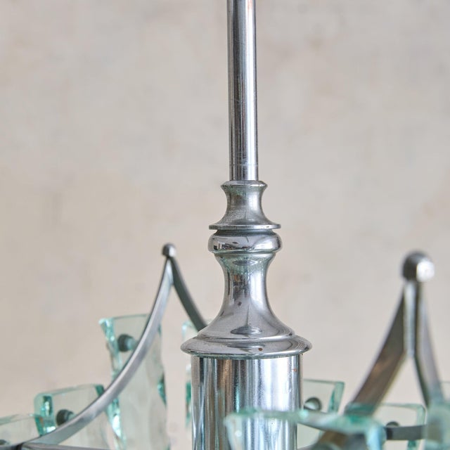 Italian Glass + Chrome Pendant, 1970s For Sale - Image 9 of 12
