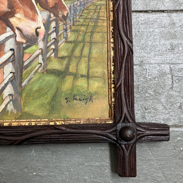 Contemporary Contemporary Original Stephen Heigh Horse Painting “Golden Horses” Antique Distressed Wood Frame For Sale - Image 3 of 5