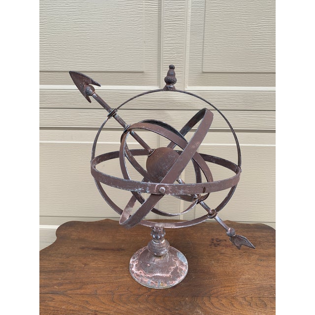 Brown Vintage French Country Iron Garden Armillary Sundial For Sale - Image 8 of 10