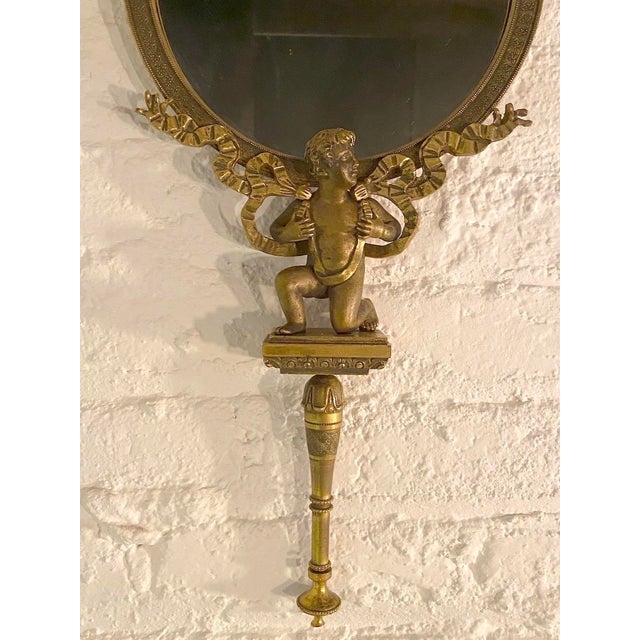 19thC French Neoclassical Bronze Gold Vanity Hand Mirror 1pc For Sale - Image 6 of 12