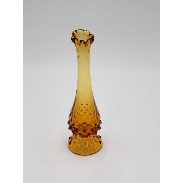 Amber Vintage Fenton Amber Hobnail Swung Vase For Sale - Image 8 of 9