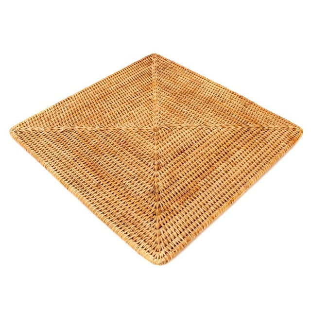 Boho Chic Artifacts Rattan Square Placemat in Honey Brown - 13" For Sale - Image 3 of 5
