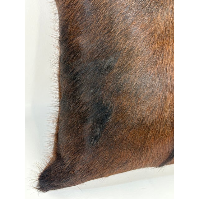 Reversible 16” X 16” Premium Brazilian Watusi Cowhide Pillow Cover – Sculptural Spine Composition - Handcrafted by Pablo Sota Designs. For Sale - Image 10 of 11