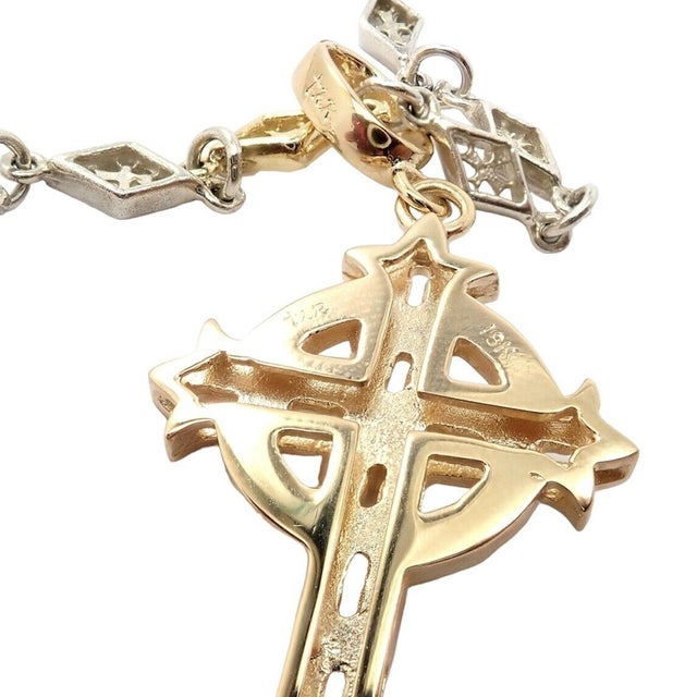 Metal Loree Rodkin 18k Yellow Gold + Silver Cross Diamond Necklace For Sale - Image 7 of 12