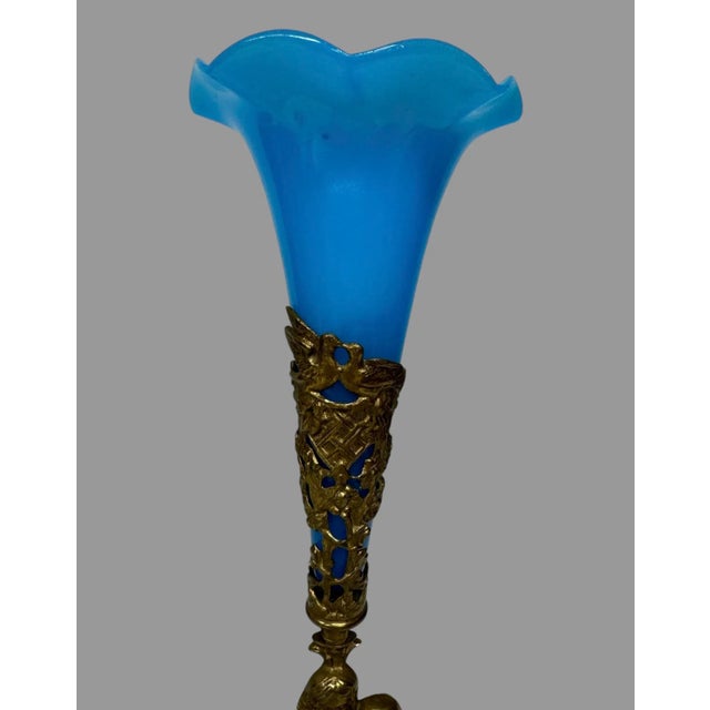 Victorian Antique Victorian Cast Metal & Art Glass Epergne Vase For Sale - Image 3 of 10