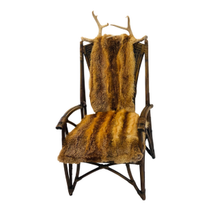 1960s Adirondack Armchair Real Fox Fur Antlers Teddy Bears